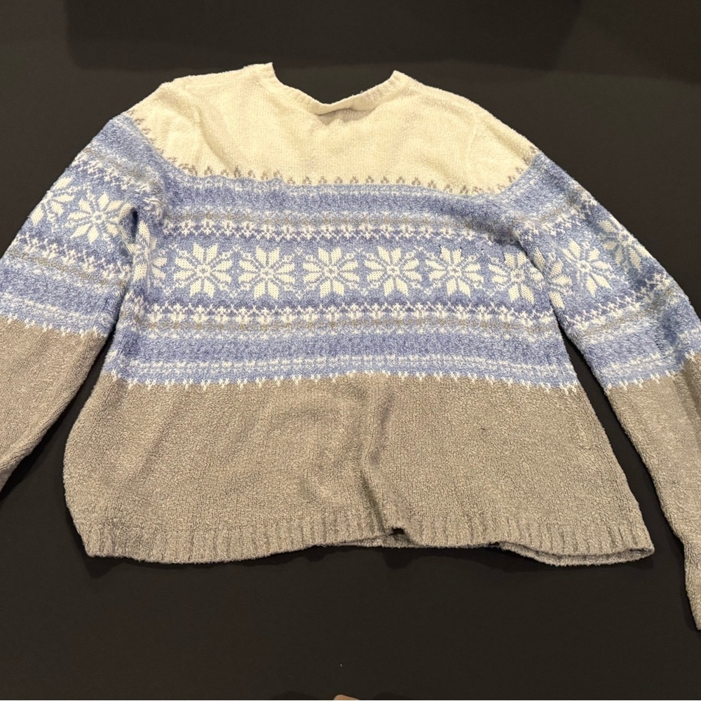 Croft & Barrow Fair Isle Snowflake Sweater L Blue Gray‎ Cream